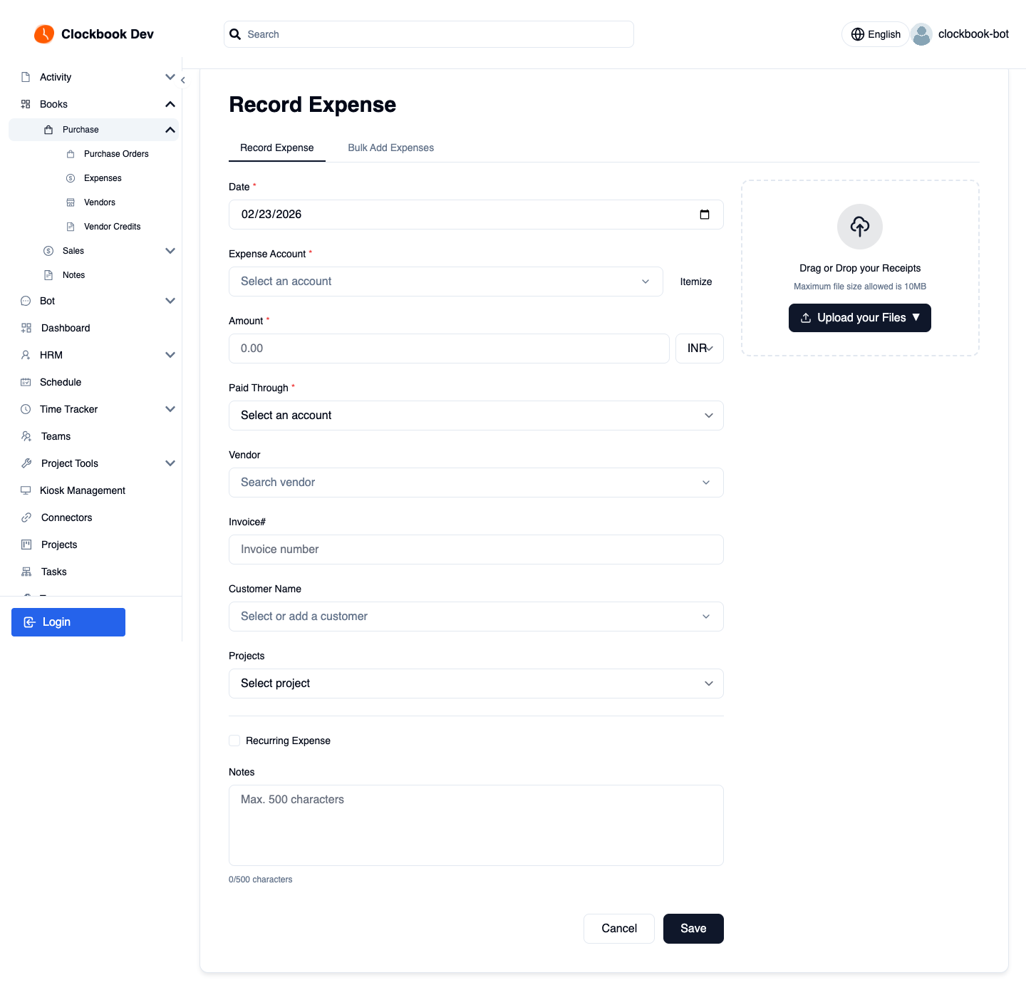 Expenses captured with the receipt attached