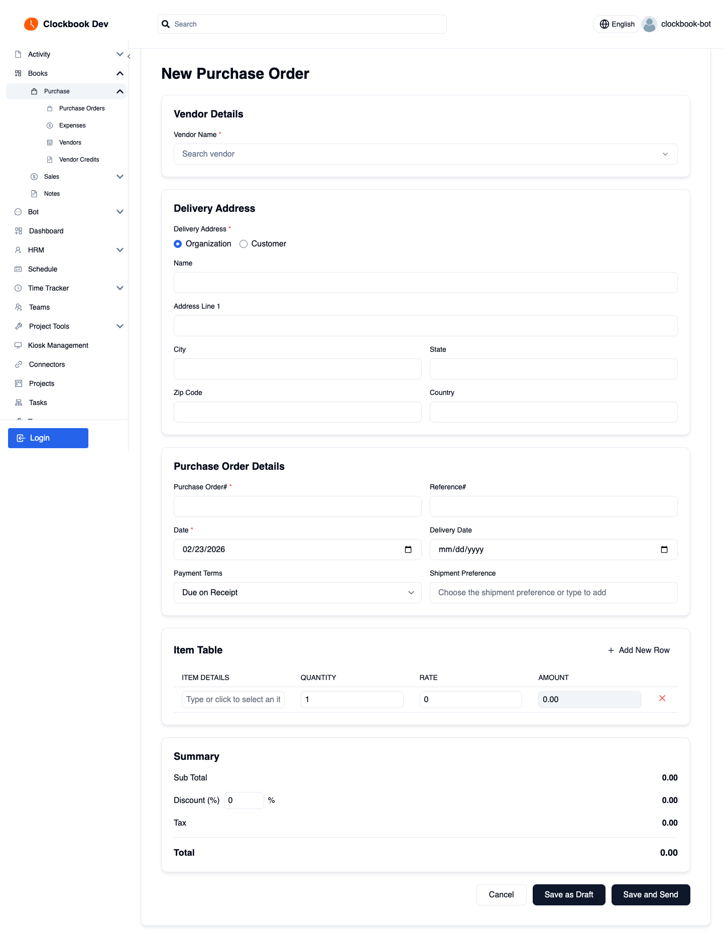 Raising a purchase order, line by line