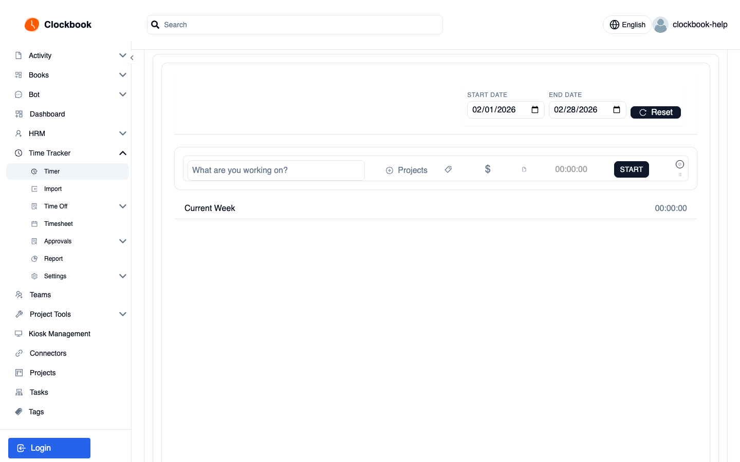 Timer page — The whole week at a glance, entry by entry.